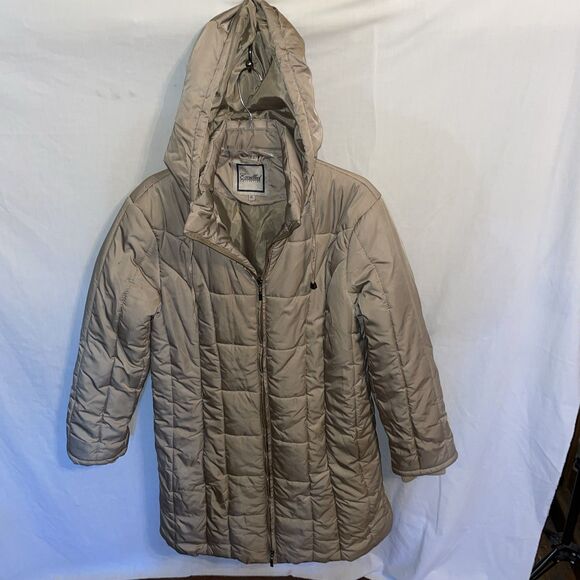 Excelled Collection Women’s Hooded Coat Size XL Beige Outdoor Going Out Party - Picture 1 of 12